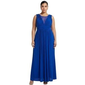 Blu Sage Royal Blue Formal Maxi Dress Plus 22W Ruched V Neck Empire Waist New